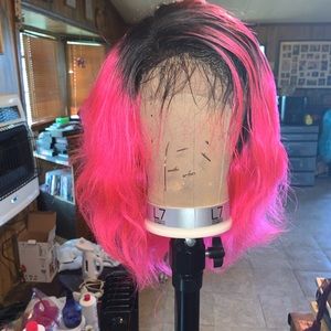 100% human hair handmade black & pink wig